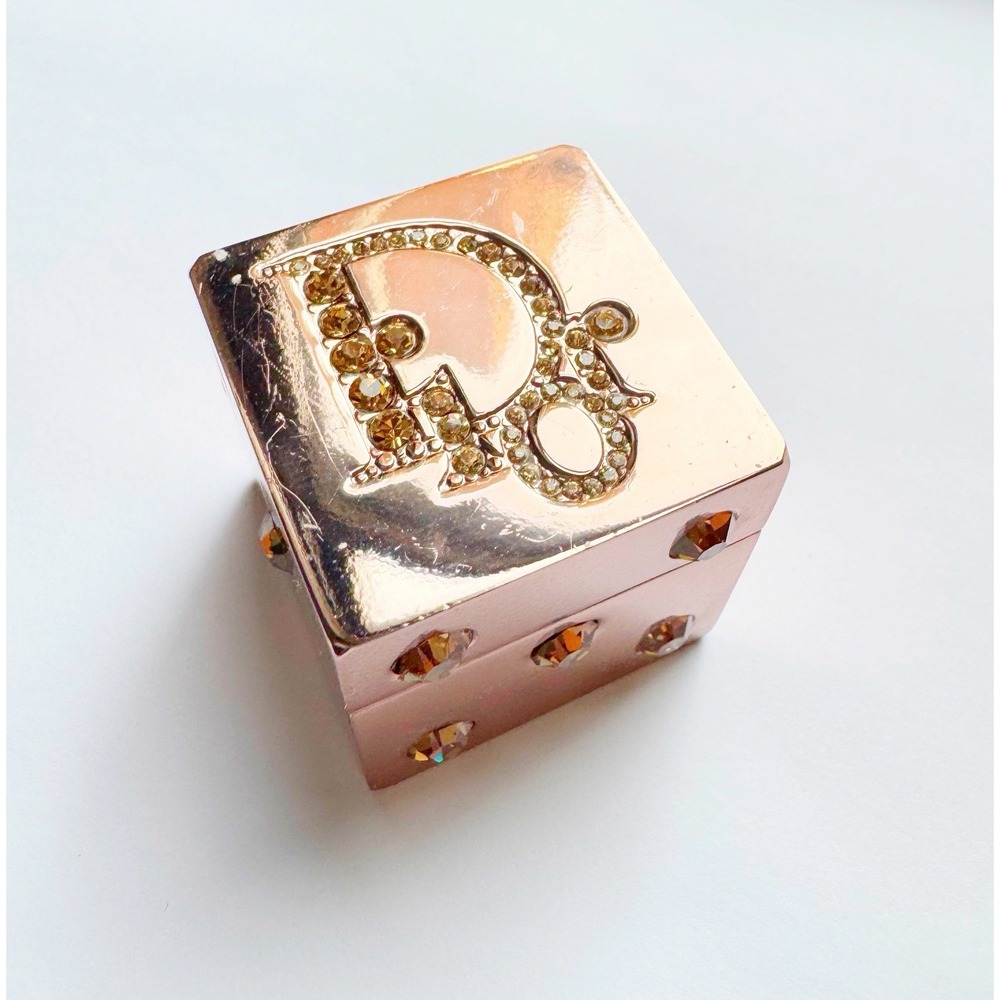 Vintage Rare Dior France Dice Box Case With Rhinestones Metal Mirror
